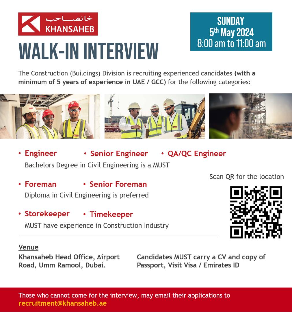 Khansaheb Company Dubai Jobs Walk-in Interview