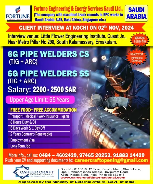 6G Pipe Welder jobs for Saudi Arabia