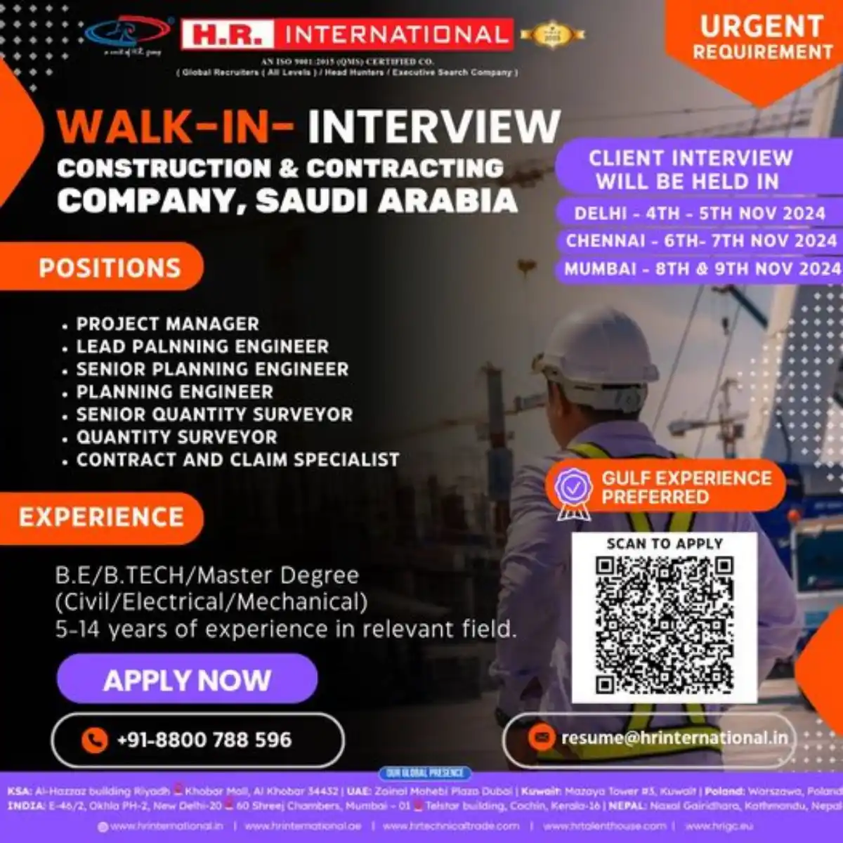 Walk-in Interview for Construction