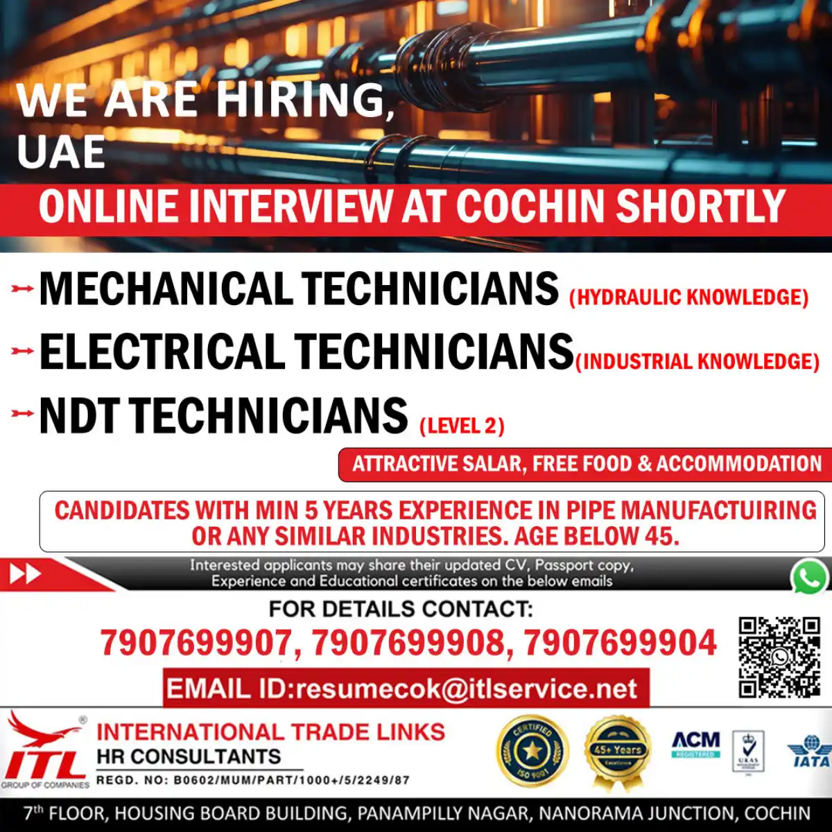 Urgent Hiring for UAE Oil & Gas Project | Online Interviews in Cochin