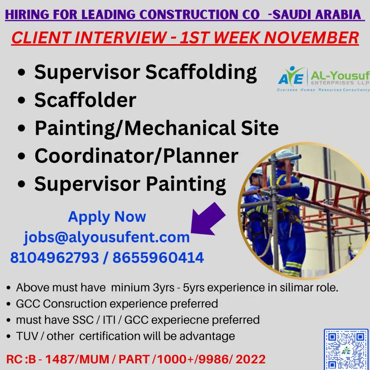 Hiring for Leading Construction Company