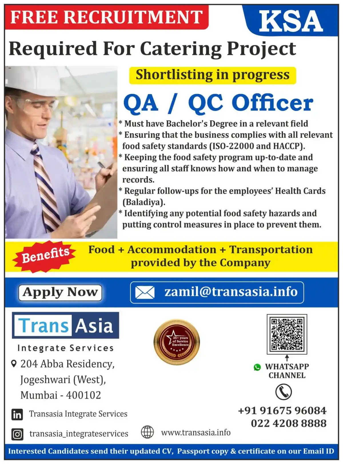 Hiring for QA QC Officer