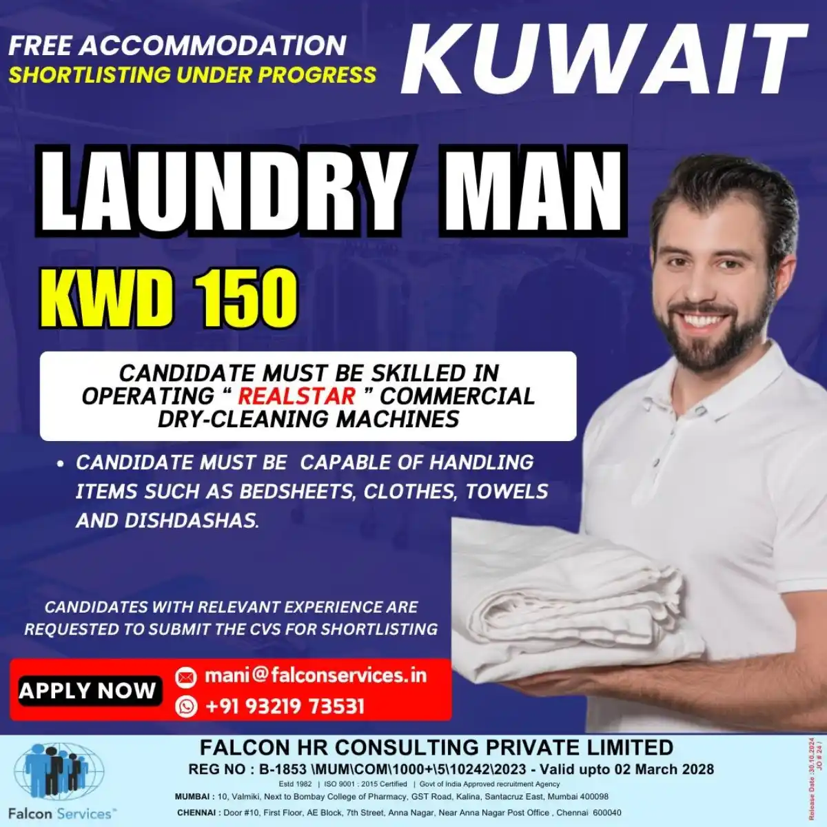 Hiring Laundry Man for Kuwait