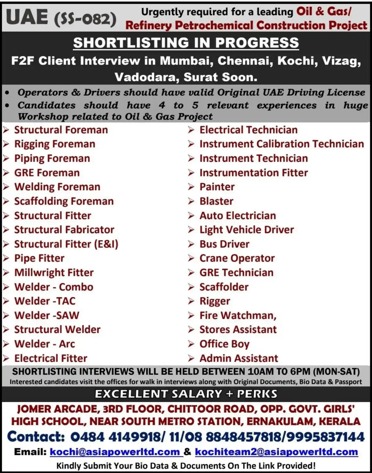 Immediate Hiring for UAE