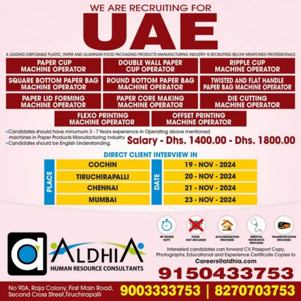 Hiring for UAE for Multiple Positions