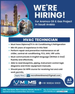 Hiring for HVAC Technician in Saudi Arabia