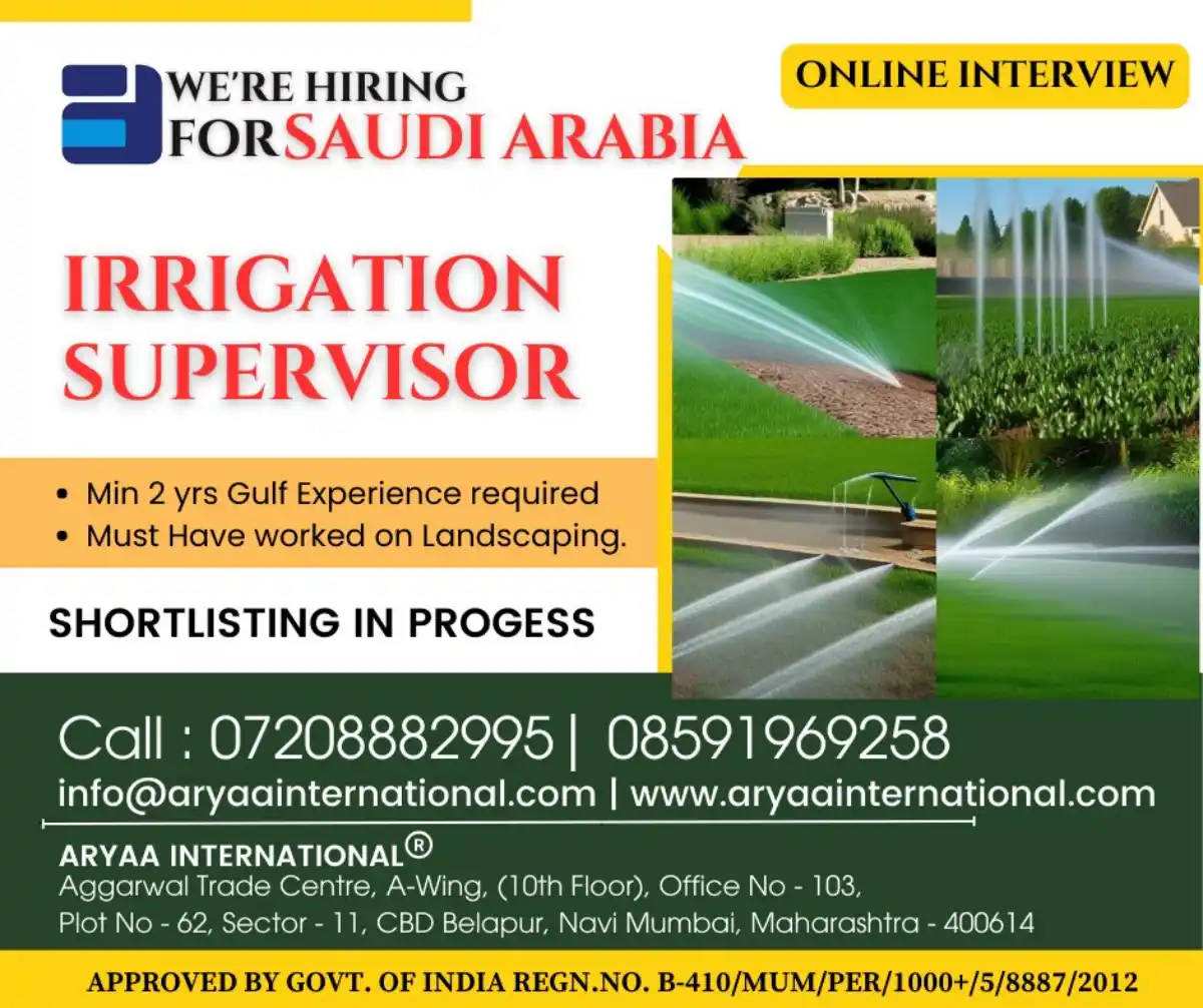 Irrigation Supervisor Jobs in Saudi Arabia