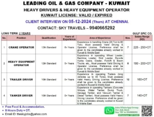 Heavy driver jobs in Kuwait - Gulf Spic Co.