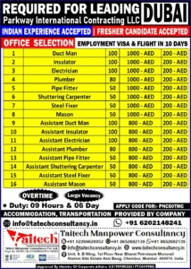 Hiring for Dubai - Immediate Visa